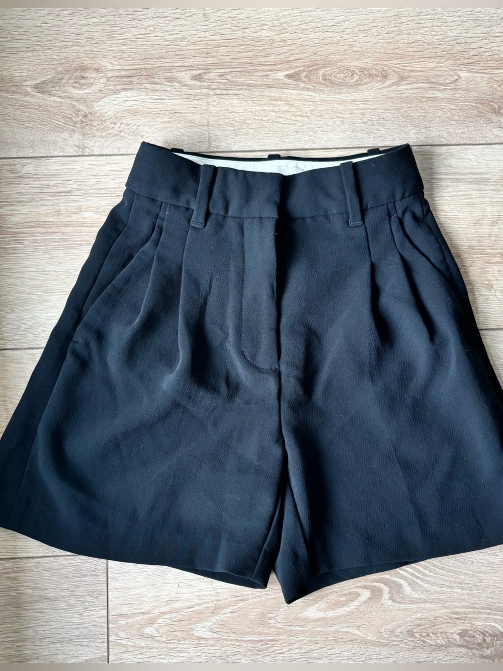 Wilfred Black High-Waist Pleated Shorts